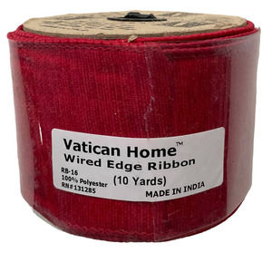 Vatican Homes Red Wired Edge Ribbon 10 Yards 3 Inch New